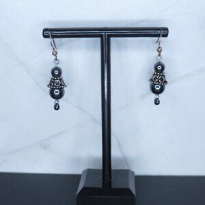 Gray Beaded Dangle Earrings